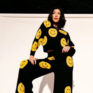 Dressed in LALA Black and Yellow Smiley Sweater
